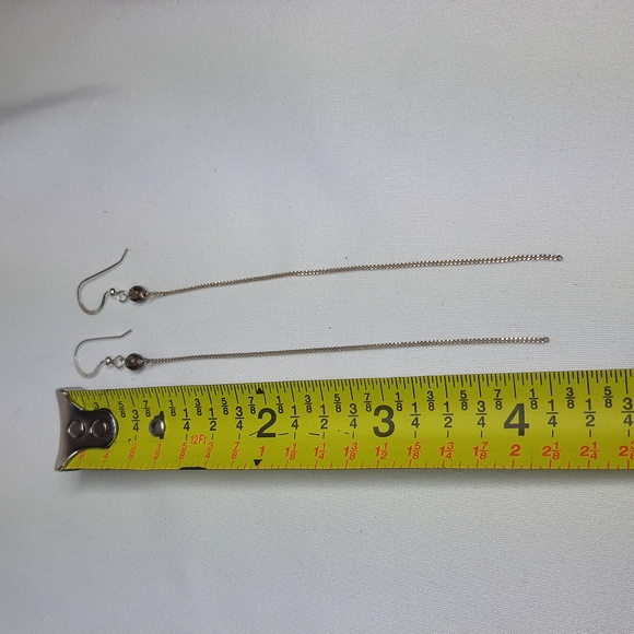 Sterling Silver Minimalist Grey Crystal Chain Earrings - Picture 2 of 3